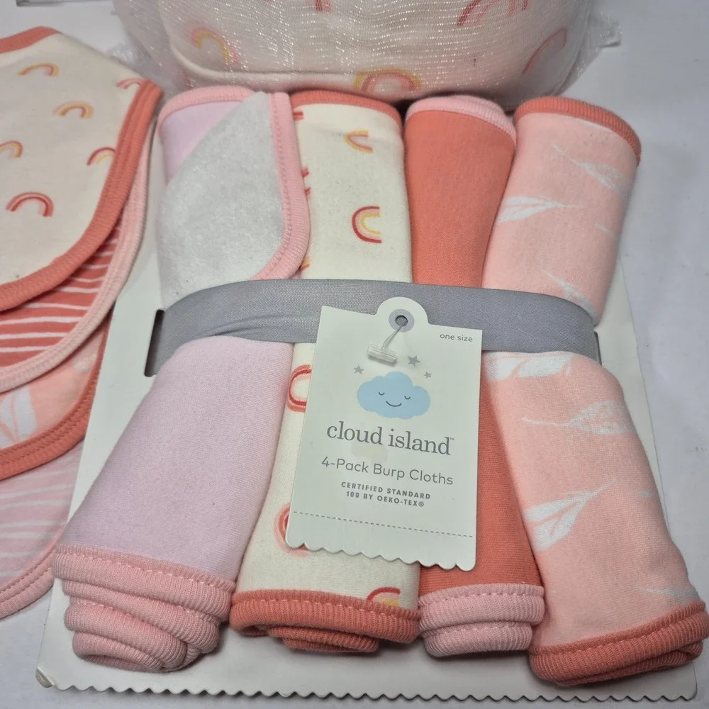 Cloud Island Coral Rainbow Print Infant Baby Shower Gift Set 17 Pcs Bib Towels